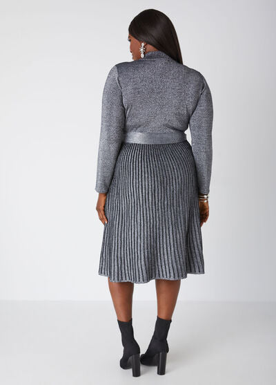 Ashley Stewart Pleated Lurex Sweater Dress