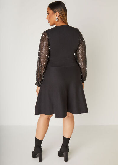 Ashley Stewart Embellished Mesh Sweater Dress