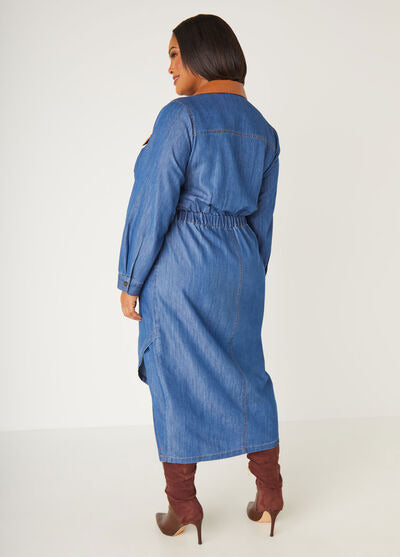 Ashley Stewart Faux Leather And Chambray Shirtdress (x2)