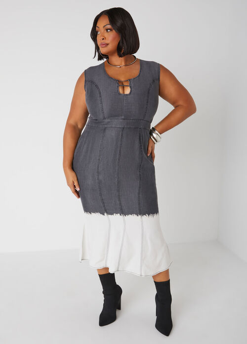 Ashley Stewart Cutout Bleached Chambray Dress