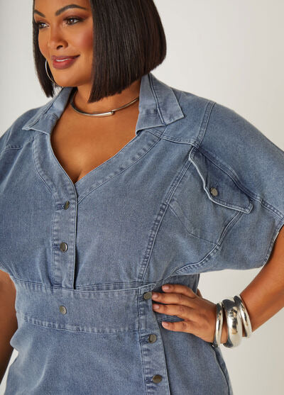 Ashley Stewart Button Detailed Denim Mini Dress