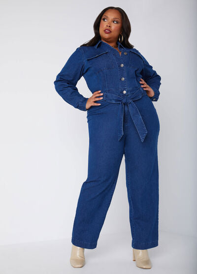 Ashley Stewart Denim Straight Leg Jumpsuit