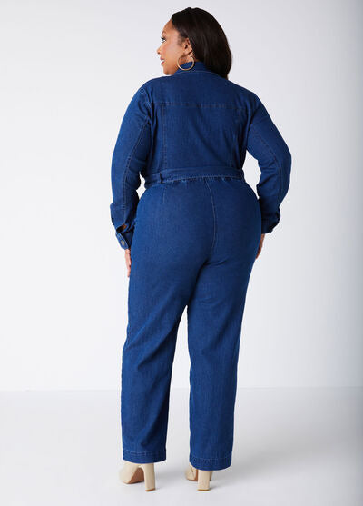 Ashley Stewart Denim Straight Leg Jumpsuit