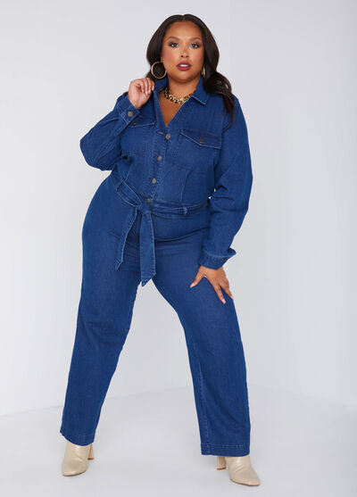 Ashley Stewart Denim Straight Leg Jumpsuit