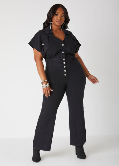 Ashley Stewart Straight Leg Denim Jumpsuit