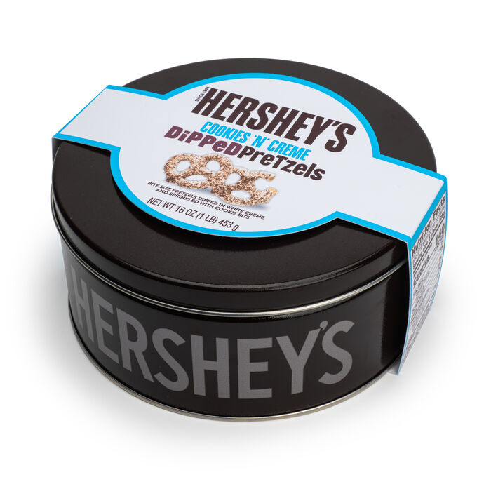 HERSHEY'S Cookies 'n' Creme Dipped Pretzel Tin, 16 oz