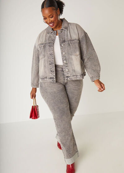 Ashley Stewart Cuffed Acid Wash Wide Leg Jeans