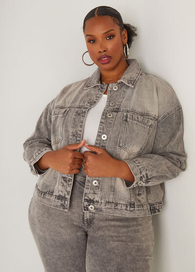 Ashley Stewart Acid Wash Denim Swing Jacket