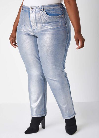 Ashley Stewart Metallic Slim Leg Jeans