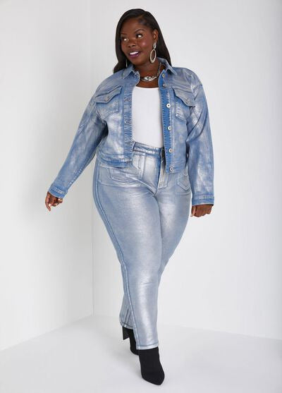 Ashley Stewart Metallic Cropped Denim Jacket