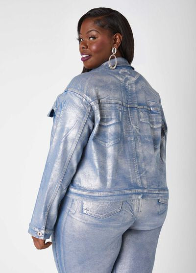 Ashley Stewart Metallic Cropped Denim Jacket