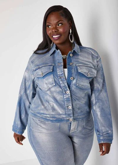 Ashley Stewart Metallic Cropped Denim Jacket