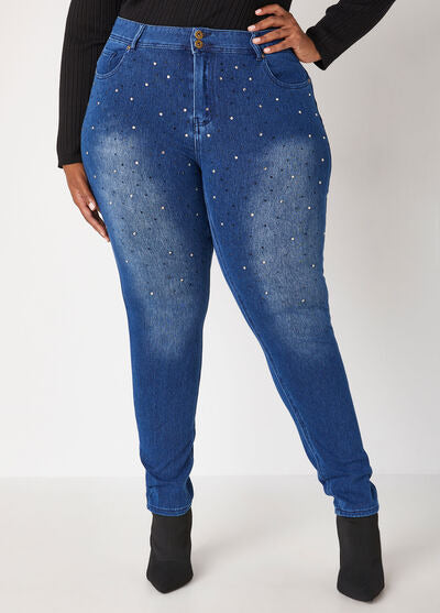 Ashley Stewart Crystal Mid Rise Skinny Jeans(x2)