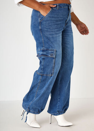 Ashley Stewart High Rise Drawstring Cargo Jeans