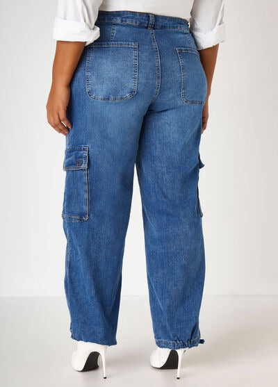 Ashley Stewart High Rise Drawstring Cargo Jeans