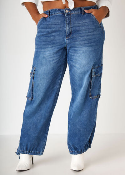 Ashley Stewart High Rise Drawstring Cargo Jeans