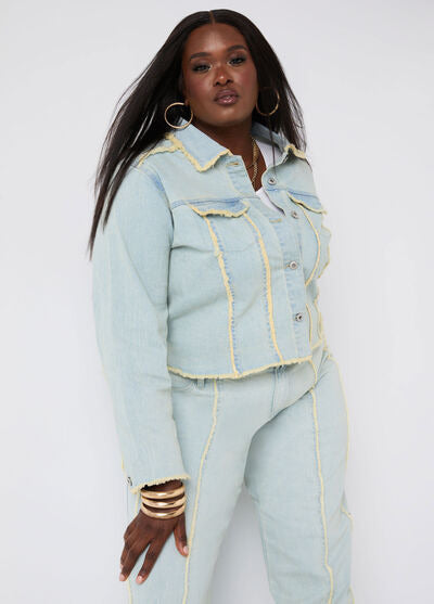 Ashley Stewart Frayed Denim Trucker Jacket