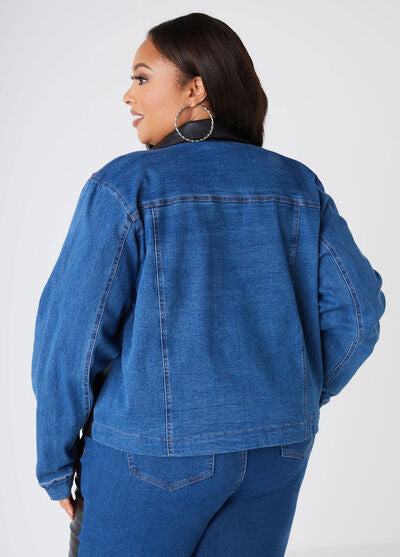 Ashley Stewart Faux Leather Paneled Denim Jacket