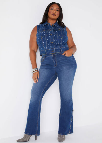 Ashley Stewart Crystal Embellished Flared Jeans