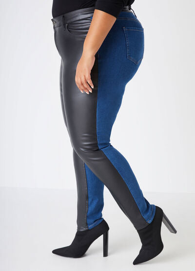 Ashley Stewart Faux Leather Paneled Skinny Jeans