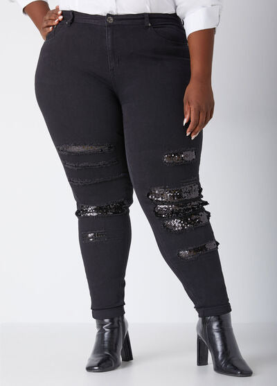 Ashley Stewart High Rise Sequined Skinny Jeans