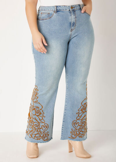 Ashley Stewart Embroidered Flared Jeans