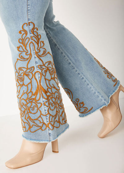 Ashley Stewart Embroidered Flared Jeans