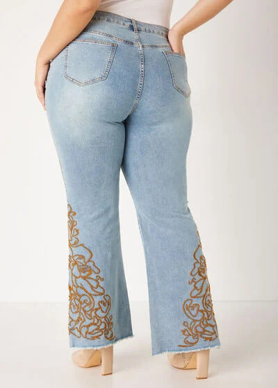 Ashley Stewart Embroidered Flared Jeans