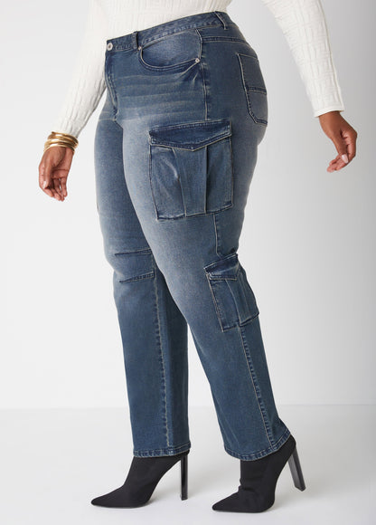 Ashley Stewart Mid Rise Cargo Jeans