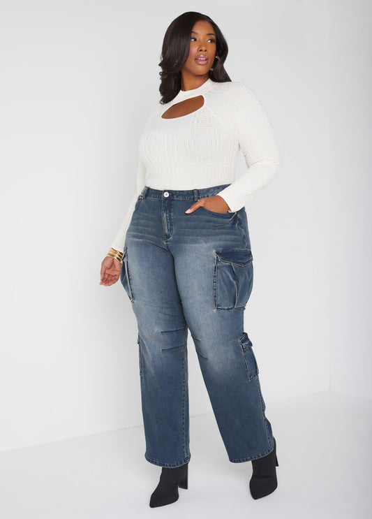 Ashley Stewart Mid Rise Cargo Jeans