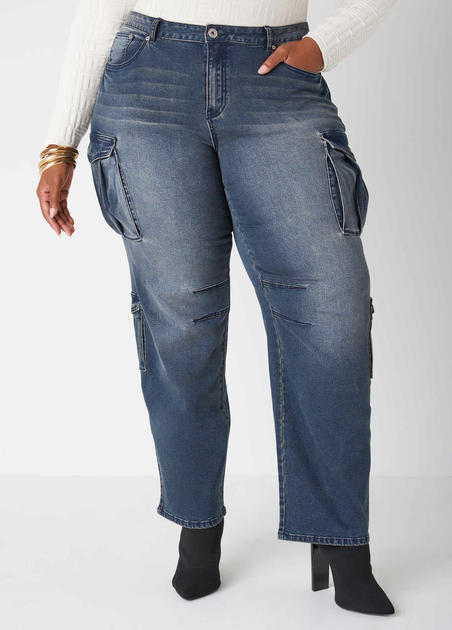 Ashley Stewart Mid Rise Cargo Jeans