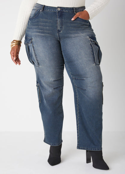 Ashley Stewart Mid Rise Cargo Jeans