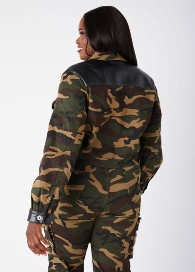 Ashley Stewart Paneled Camo Denim Cropped Jacket