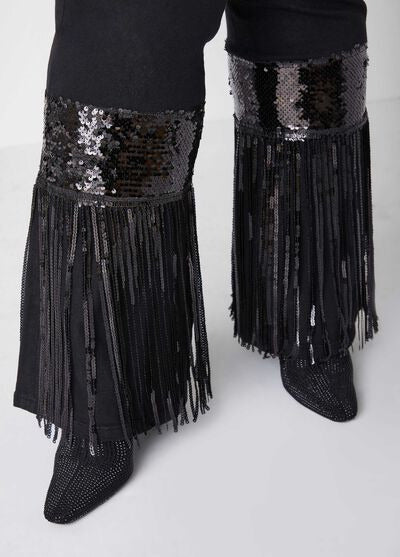 Ashley Stewart Fringed Sequined Flared Jeans