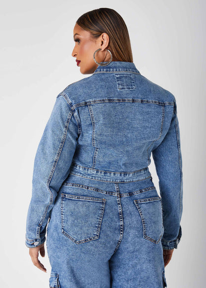 Ashley Stewart Cropped Buckled Denim Jacket