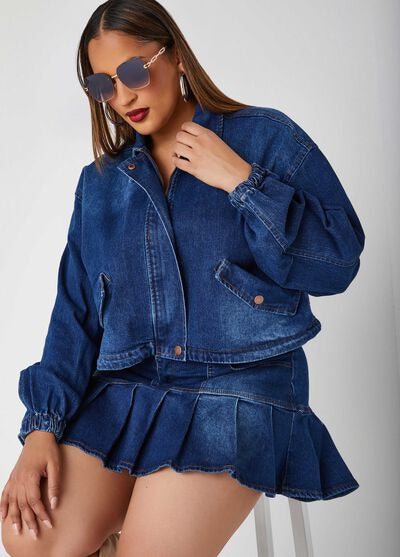 Ashley Stewart Cropped Drawstring Denim Jacket