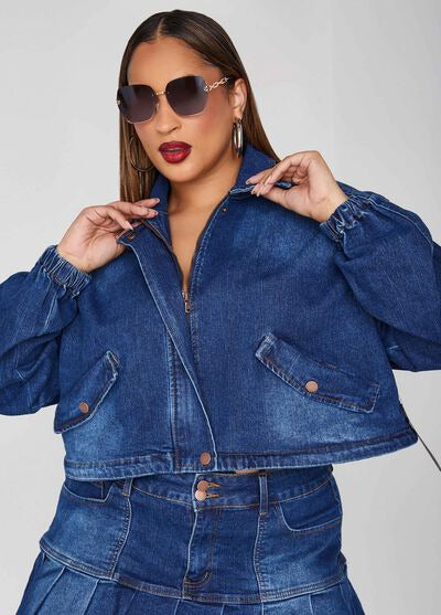 Ashley Stewart Cropped Drawstring Denim Jacket