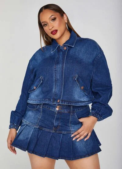 Ashley Stewart Cropped Drawstring Denim Jacket