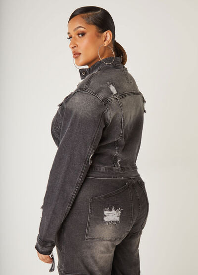 Ashley Stewart Cropped Distressed Denim Jacket