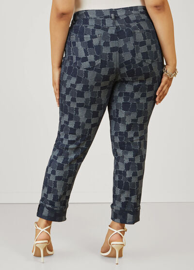 Ashley Stewart Cuffed Patchwork Slim Leg Jeans