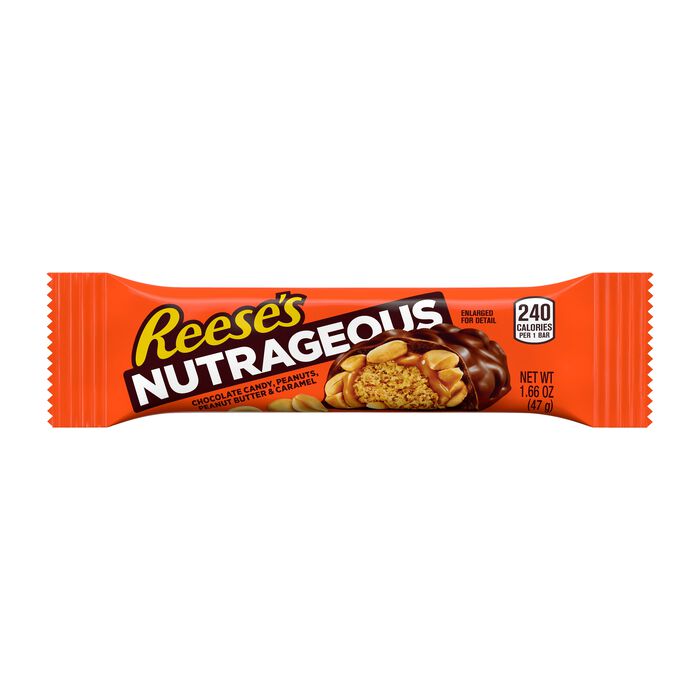 REESE'S NUTRAGEOUS Chocolate, Peanut Butter, Caramel and Peanut Candy Bars, 1.66 oz (18 Count)