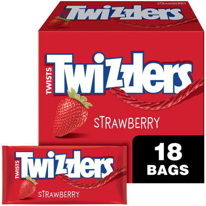 TWIZZLERS Twists Strawberry Flavored Licorice Style Candy Packs, 2.5 oz (18 Count)