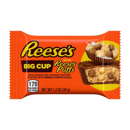 REESE'S Big Cup Milk Chocolate Peanut Butter Cups with REESE'S PUFFS Cereal Candy Packs, 1.2 oz (16 Count)