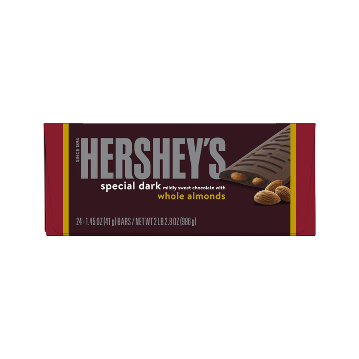 HERSHEY'S Special Dark Chocolate with Whole Almonds Candy Bars, 1.45 oz (24 Count)