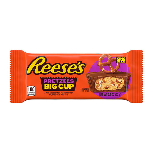 REESES BIG CUP Milk Chocolate Peanut Butter Cups with Pretzels King Size Candy Bar 2.6oz Candy Bar