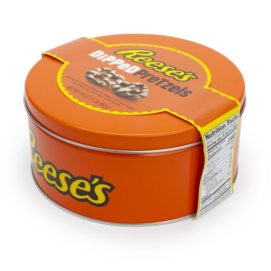 Reese's Milk Chocolate Peanut Butter Dipped Pretzels 16oz Candy Tin