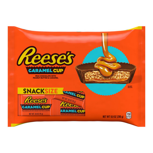 REESE'S Milk Chocolate Caramel Peanut Butter Snack Size Cups, Candy Bag, 9.9 oz