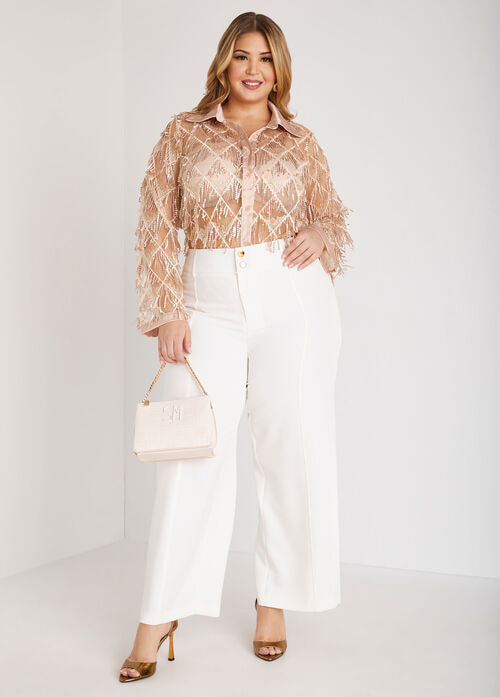 Ashley Stewart Fringed Sequin Mesh Shirt (x2)