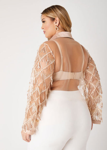 Ashley Stewart Fringed Sequin Mesh Shirt (x2)