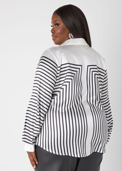 Ashley Stewart Striped Satin Shirt (x2)